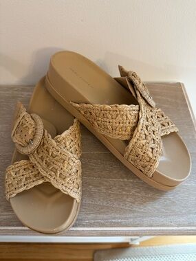 Marc Fisher Woven Raffia Buckle Slide Sandals